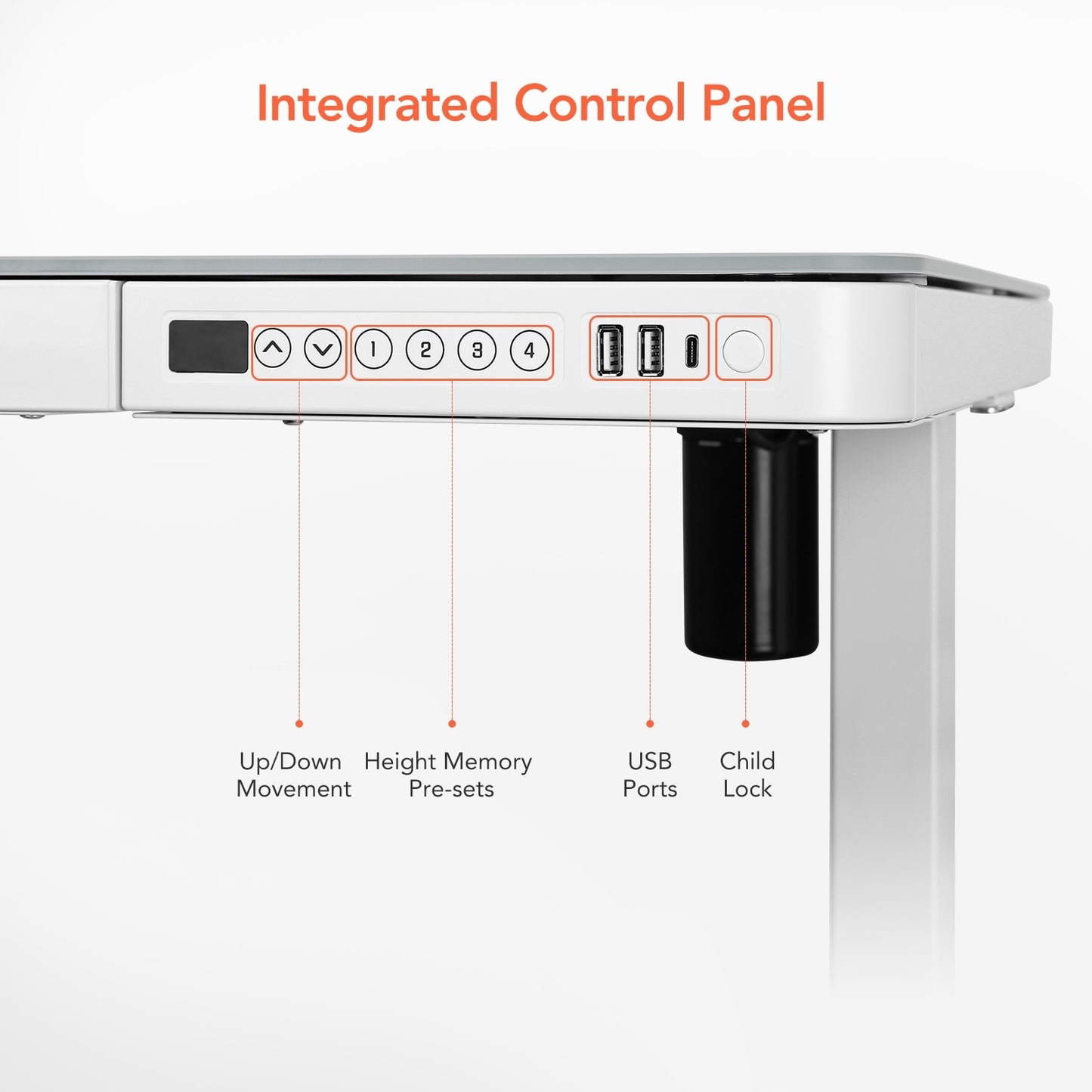 Home Office Electric Height Adjustable Desk 48" Width Standing Desk Computer Desk Glass Top with Drawer, USB Charged
