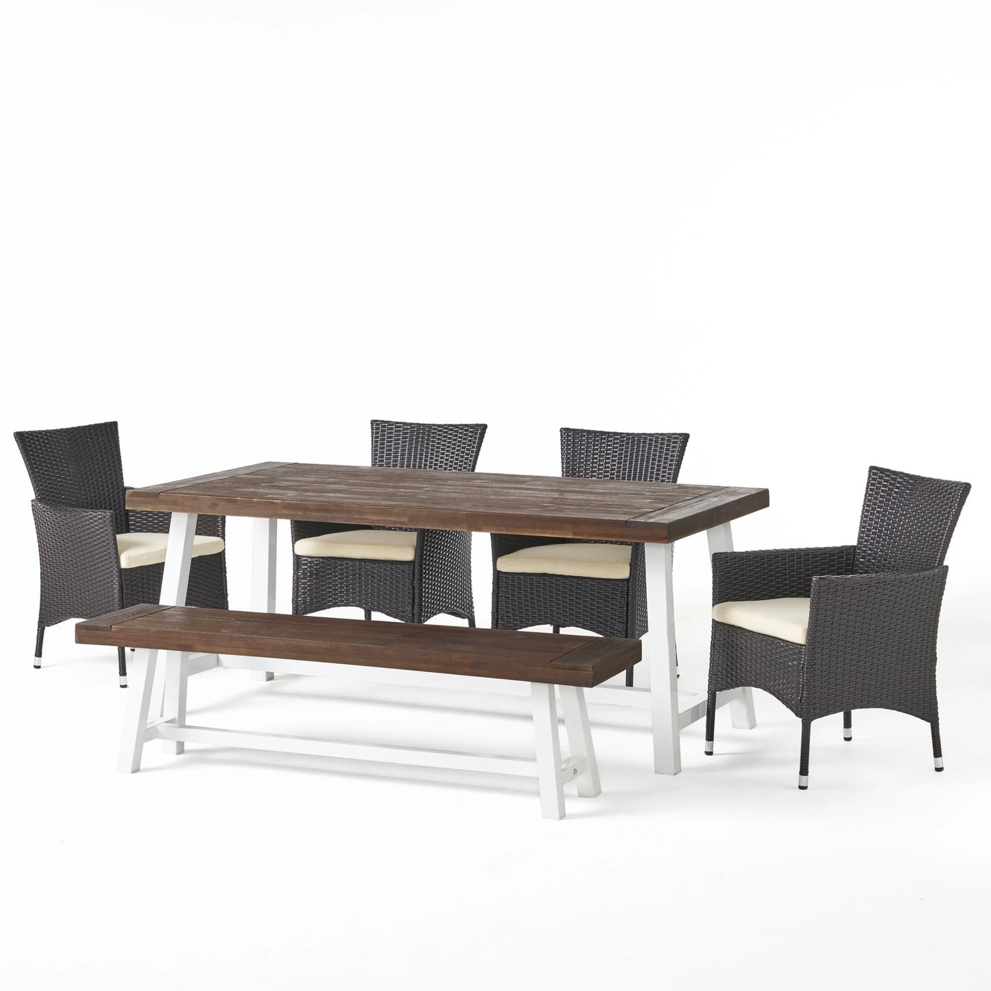 Linden Outdoor 6 Piece Rustic Iron and Acacia Wood Dining Set by