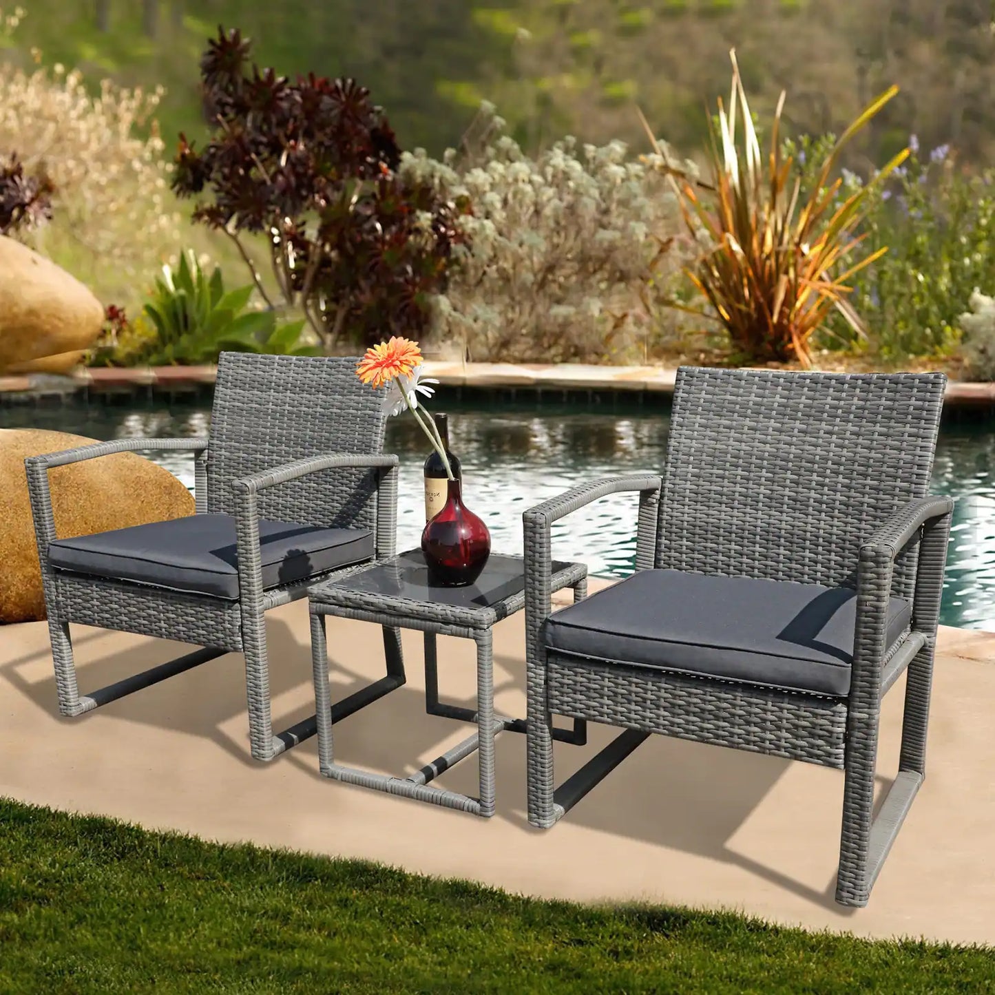 3-Pc. Outdoor Cushioned Wicker Chat Set