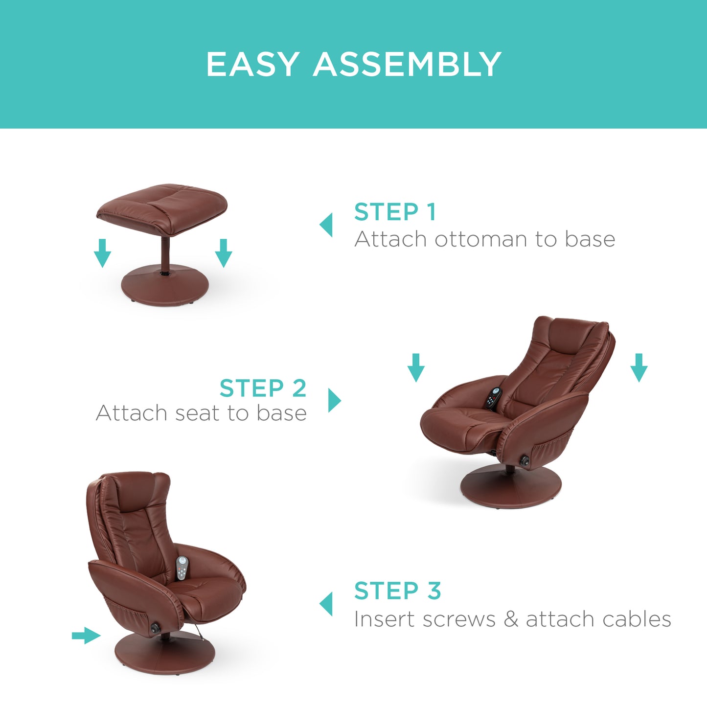 Faux Leather Electric Massage Recliner Chair W/ Stool Ottoman, Remote Control, 5 Modes - Brown