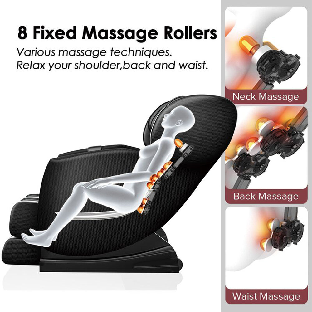 Full Body Electric Zero Gravity Shiatsu Massage Chair with Bluetooth Heating and Foot Roller for Home and Office, Black