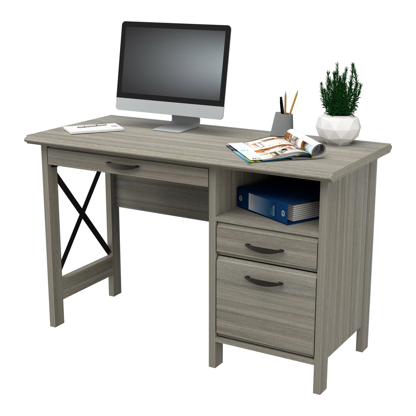 Inval 2-Drawer Computer Desk with Keyboard Tray