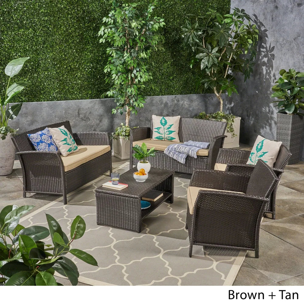 St. Lucia Outdoor 6 Seater Wicker Chat Set by