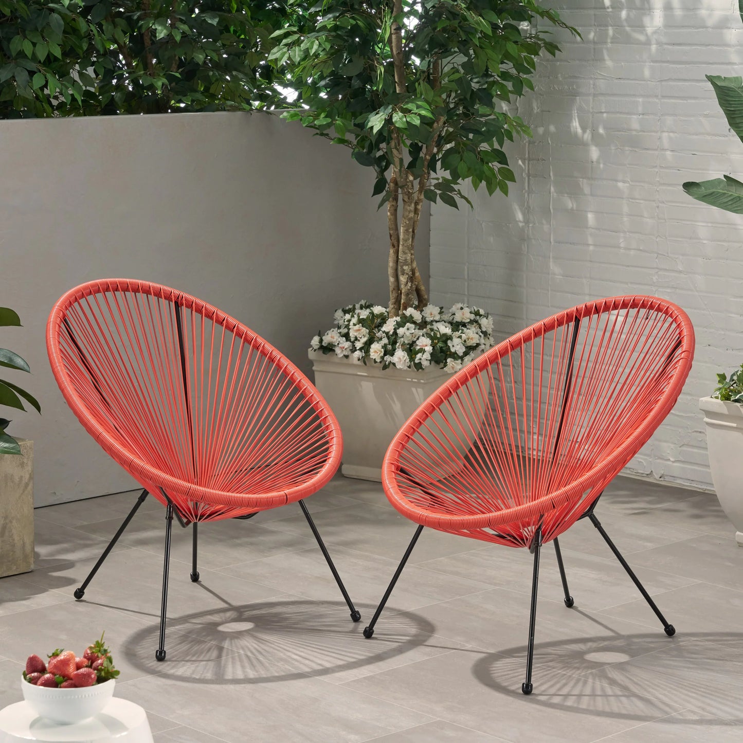 Anson Outdoor Steel Chairs W/ Hammock Rattan Seating (Set of 2) by