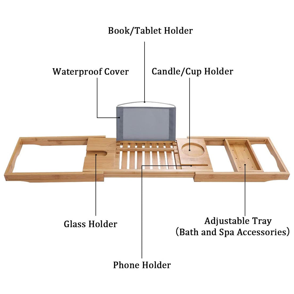 Extendable Bathroom Shelf Bathtub Tray Shower Caddy Bamboo Bath Tub Rack Towel Wine Book Holder Storage Organization Accessories