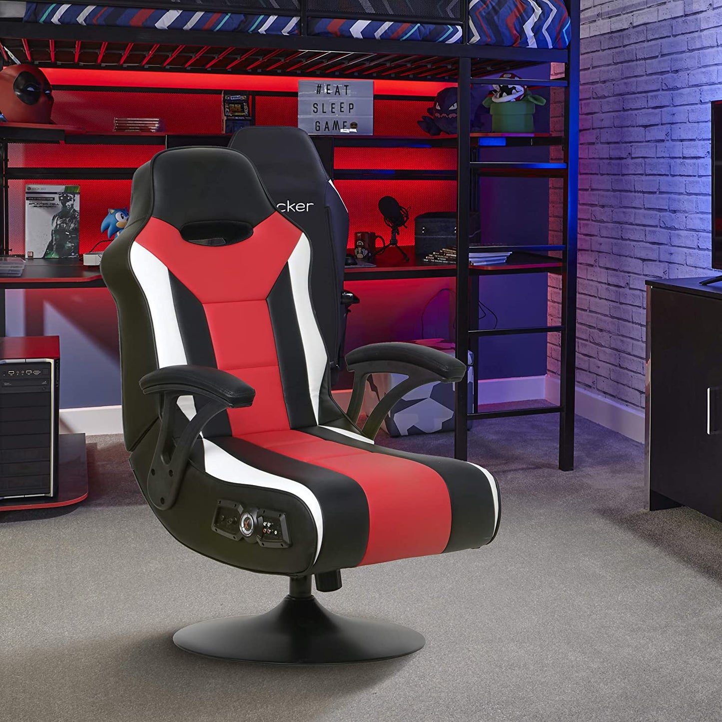 Falcon Pedestal PC Office Gaming Chair, 32" X 25" X 42", Black/Red