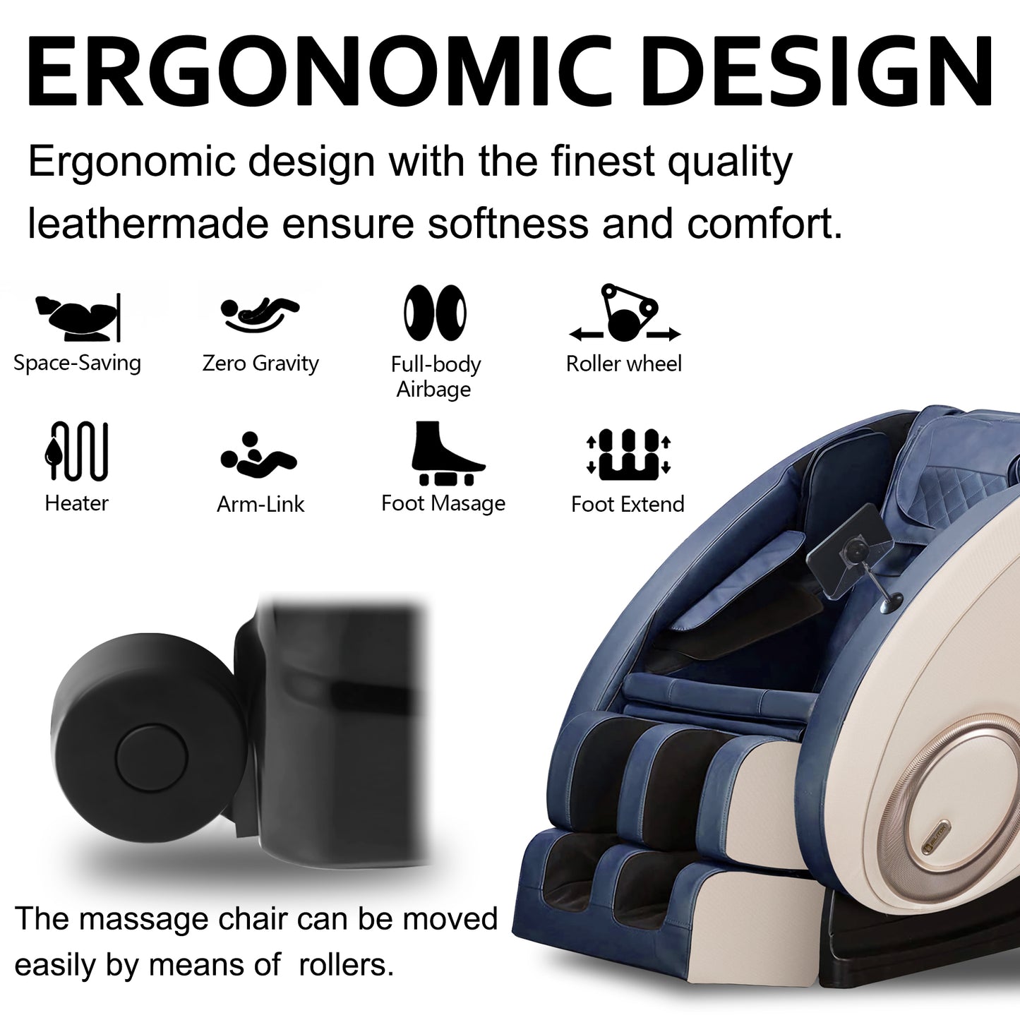 Massage Chair Zero Gravity Full Body with Heating and Bluetooth Blue