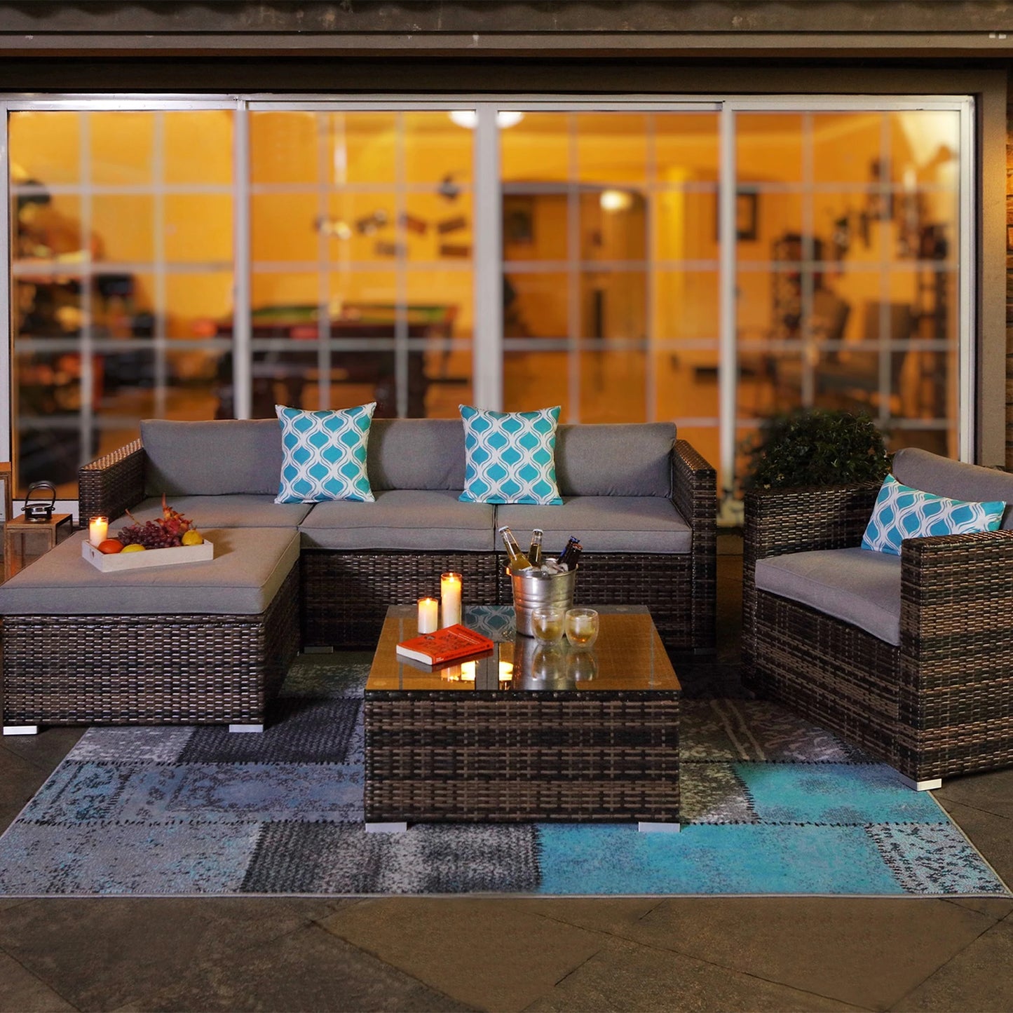 Outdoor 6-Piece Wicker Sectional Sofa with Cushions