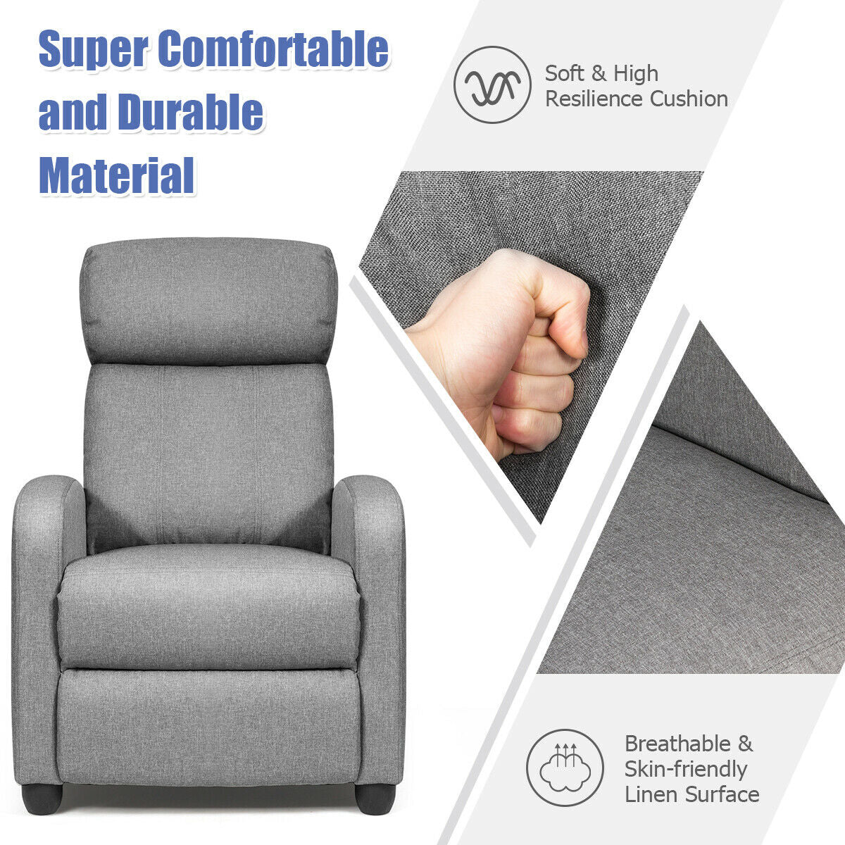 Massage Recliner Chair Single Sofa Fabric Padded Seat W/ Footrest