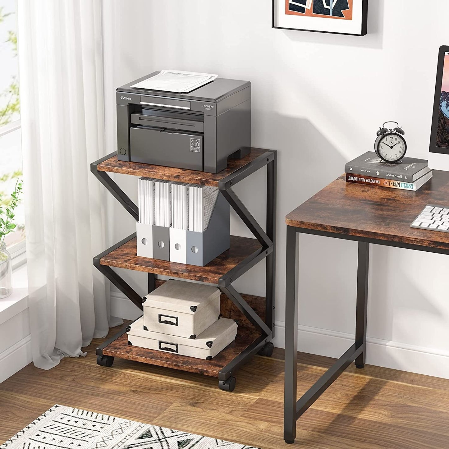 3-Tier Printer Stand, Industrial Printer Cart with Storage