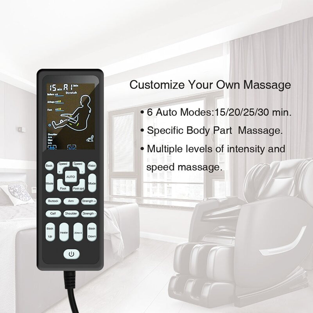 Full Body Electric Zero Gravity Shiatsu Massage Chair with Bluetooth Heating and Foot Roller for Home and Office, Black