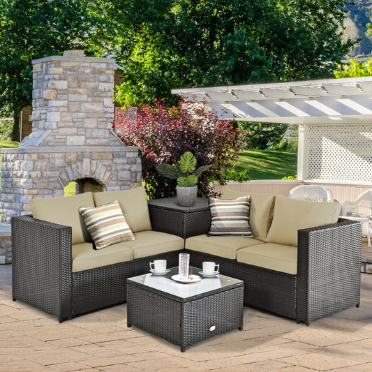 Taylor & Co 4 Pieces Outdoor Patio Rattan Furniture Set with Loveseat and Storage Box