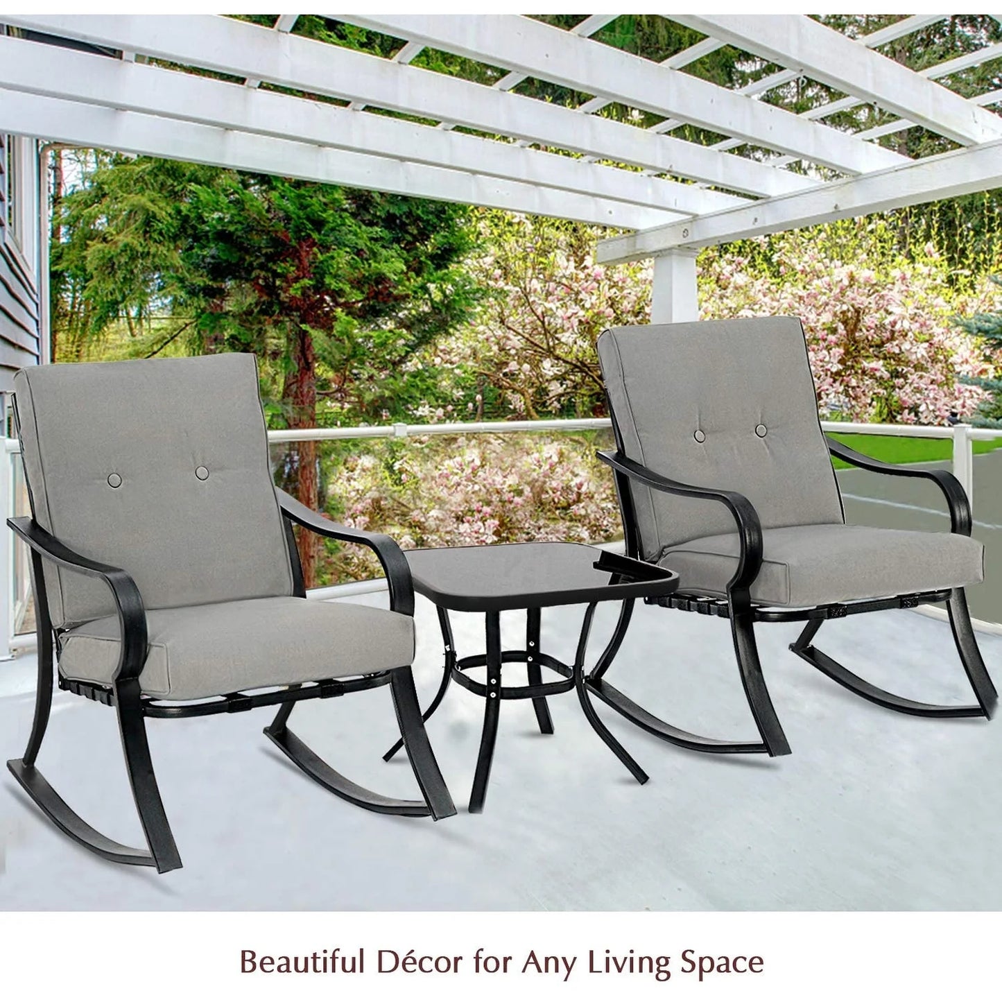 Metal Outdoor 3-Piece Rocking Bistro Set