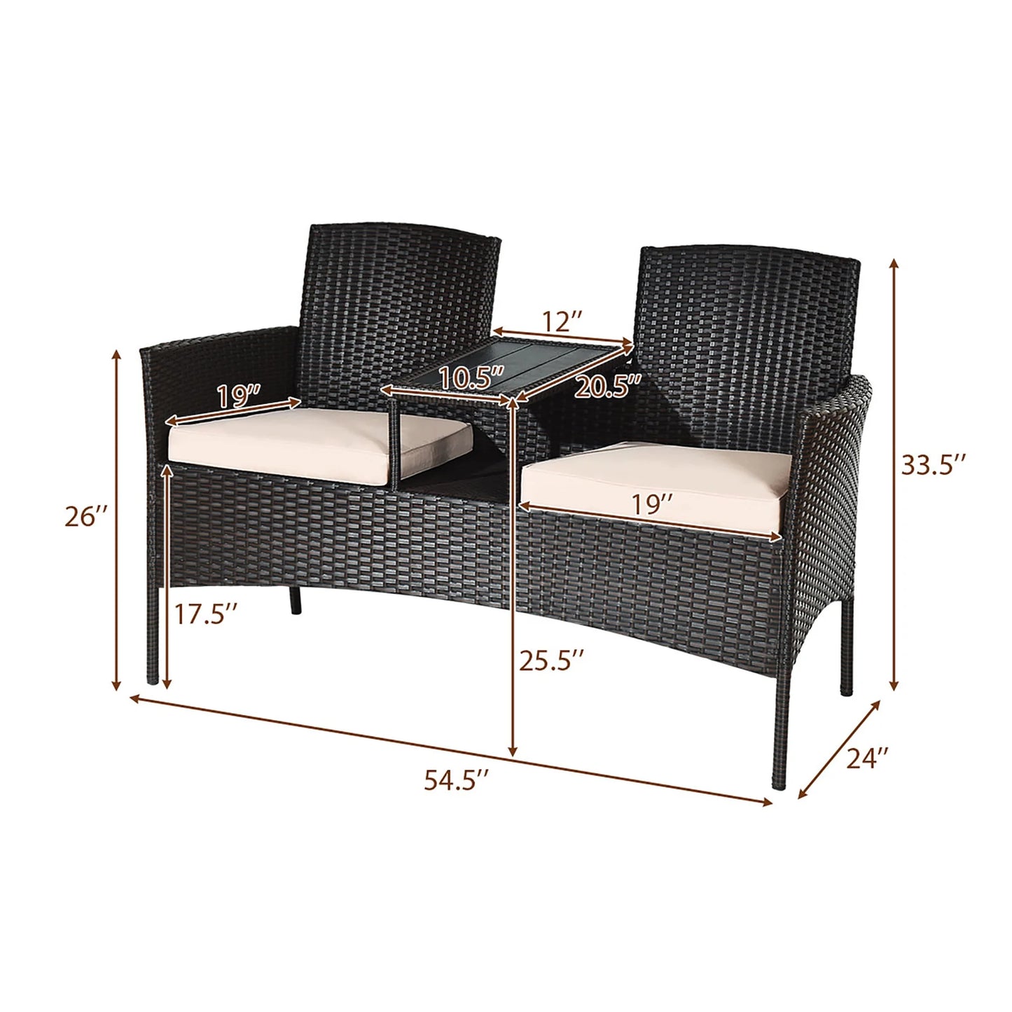Patio Rattan Conversation Set Loveseat Sofa Cushioned Coffee