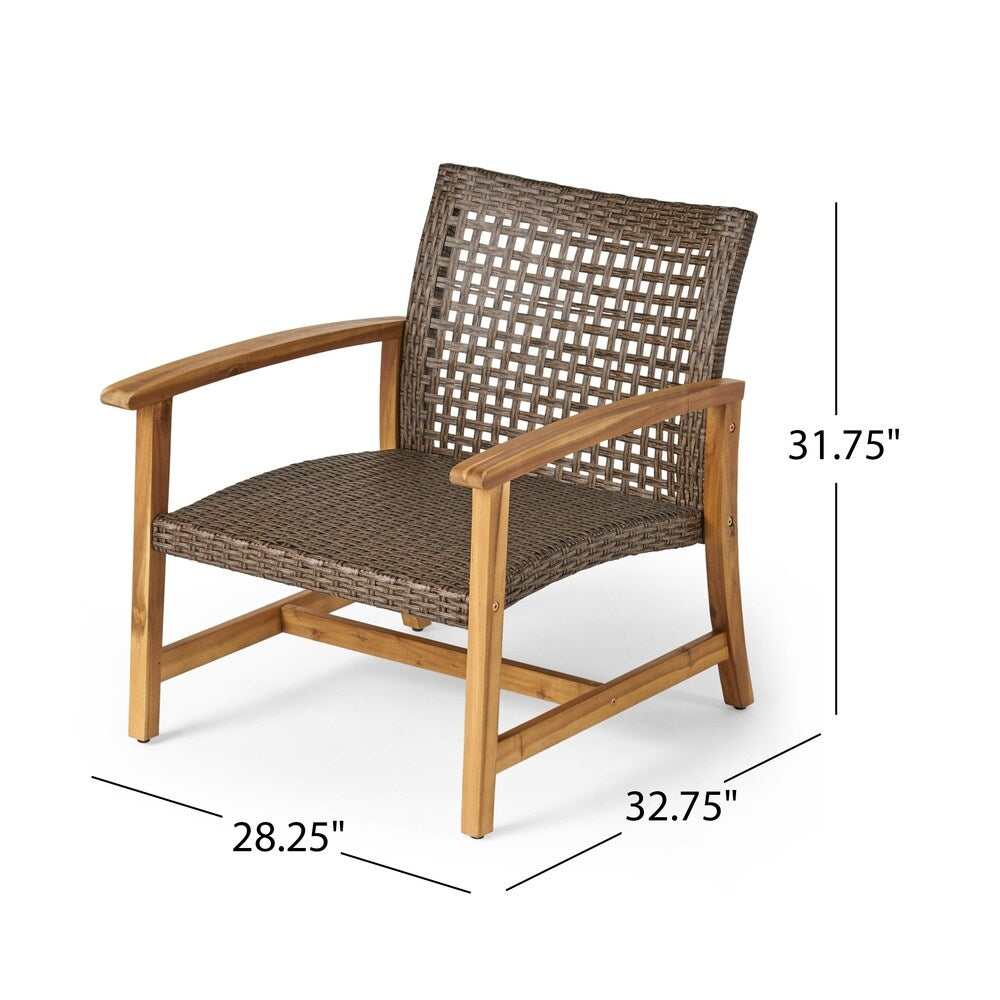 Augusta Outdoor 5 Piece Wood and Wicker Club Chairs and Fire Pit Set by