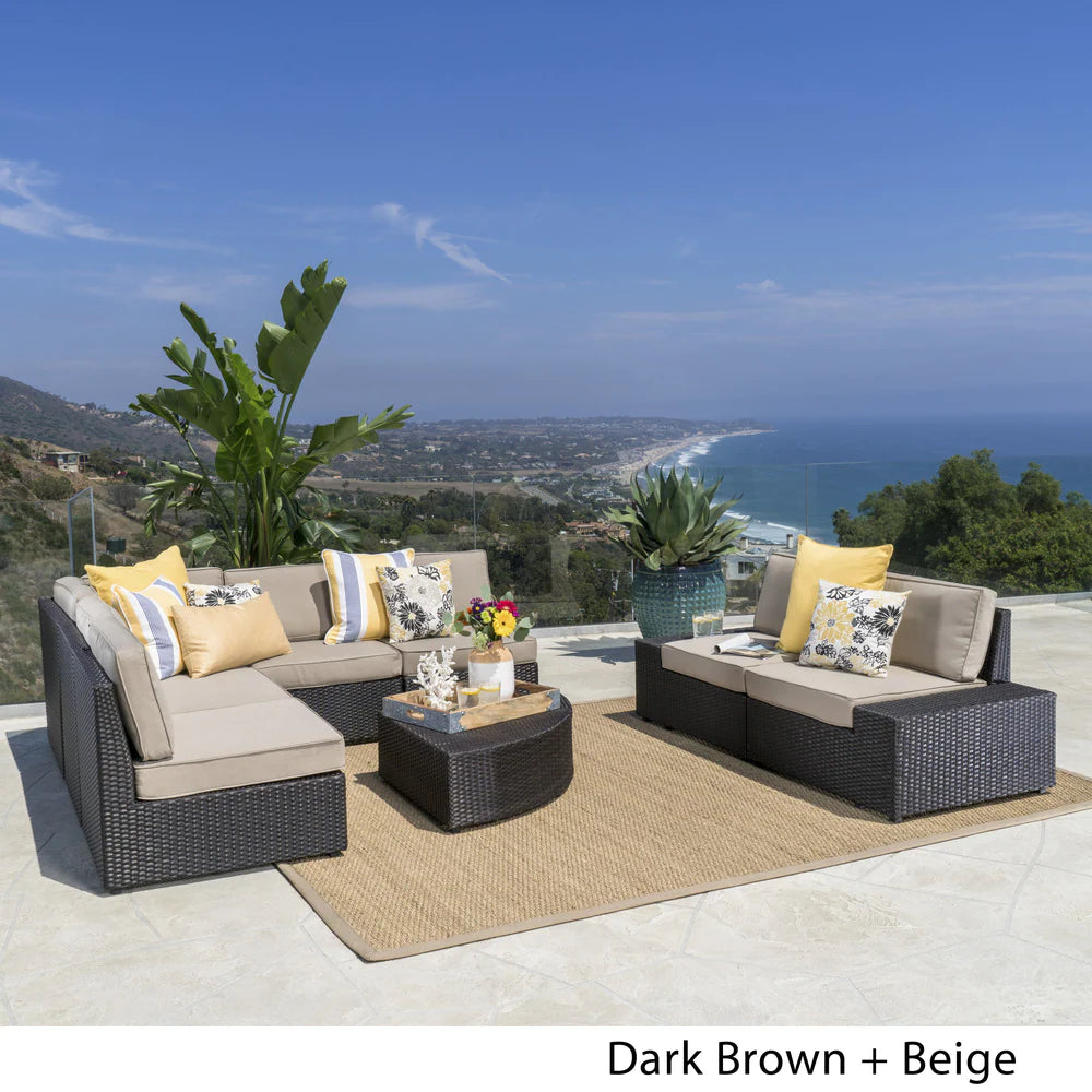 Santa Cruz Outdoor 8-Piece Wicker Sofa Set with Water Resistant Cushions by