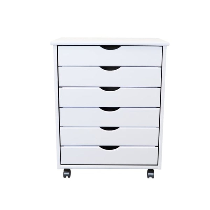 White Solid Wood 6-Drawer Wide Roll Cart