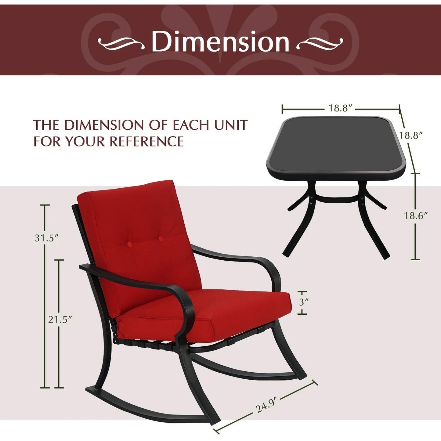 Metal Outdoor 3-Piece Rocking Bistro Set