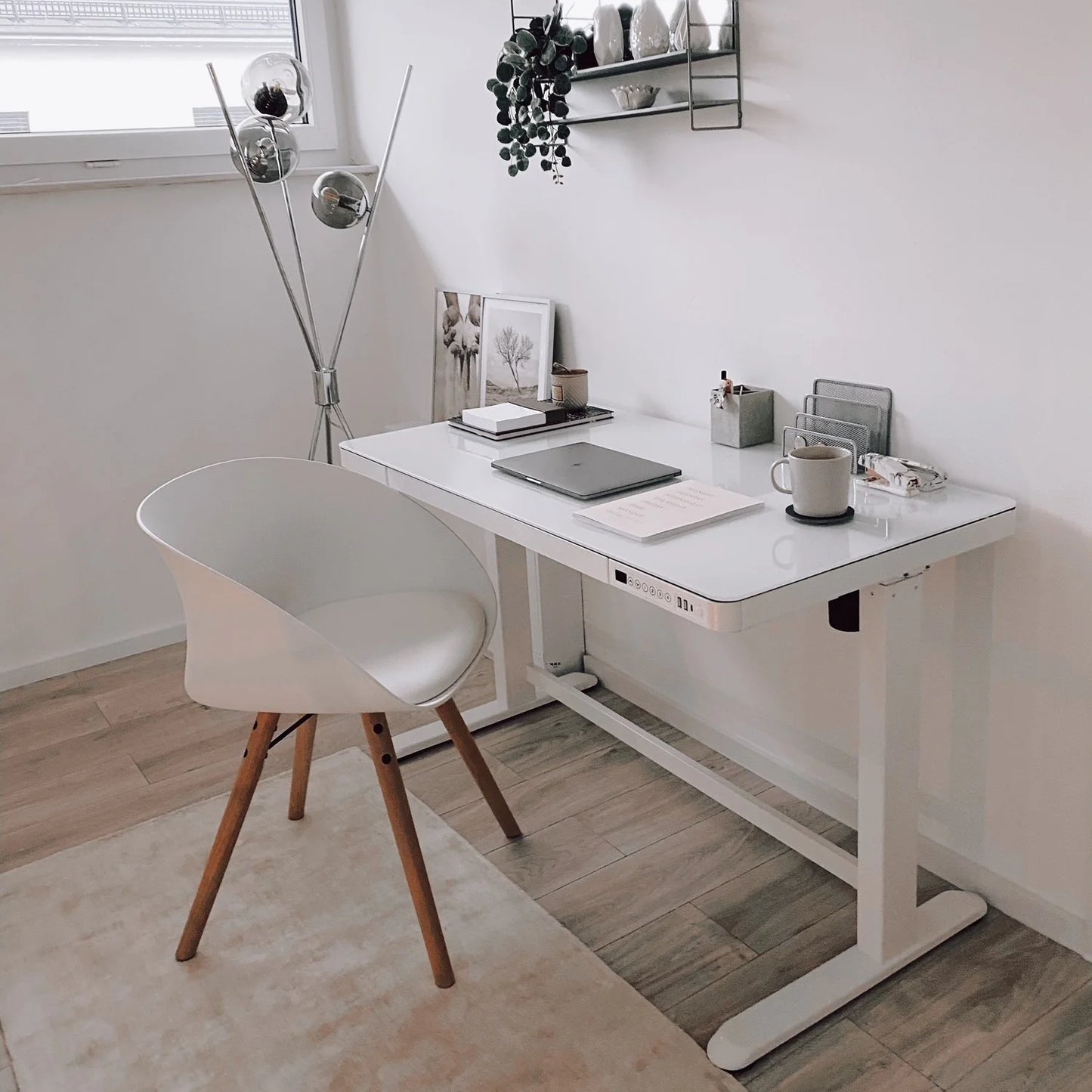 Home Office Electric Height Adjustable Desk 48" Width Standing Desk Computer Desk Glass Top with Drawer, USB Charged
