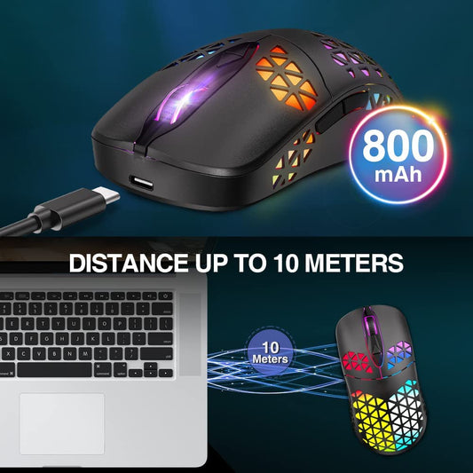 KM-3 Wireless Gaming Mouse, Rechargeable Computer Mouse USB Mice with Honeycomb Shell, 7 Programmed Buttons, 4 Adjustable DPI, BT5.0/ Bt3.0/2.4Ghz Wireless Mouse for Windows PC Mac