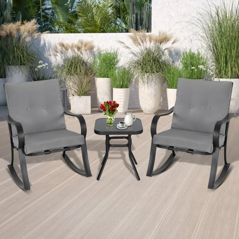 Metal Outdoor 3-Piece Rocking Bistro Set