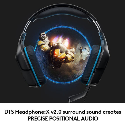 G432 Wired Gaming Headset, 7.1 Surround Sound, DTS Headphone:X 2.0, Flip-To-Mute Mic, PC (Leatherette) Black/Blue