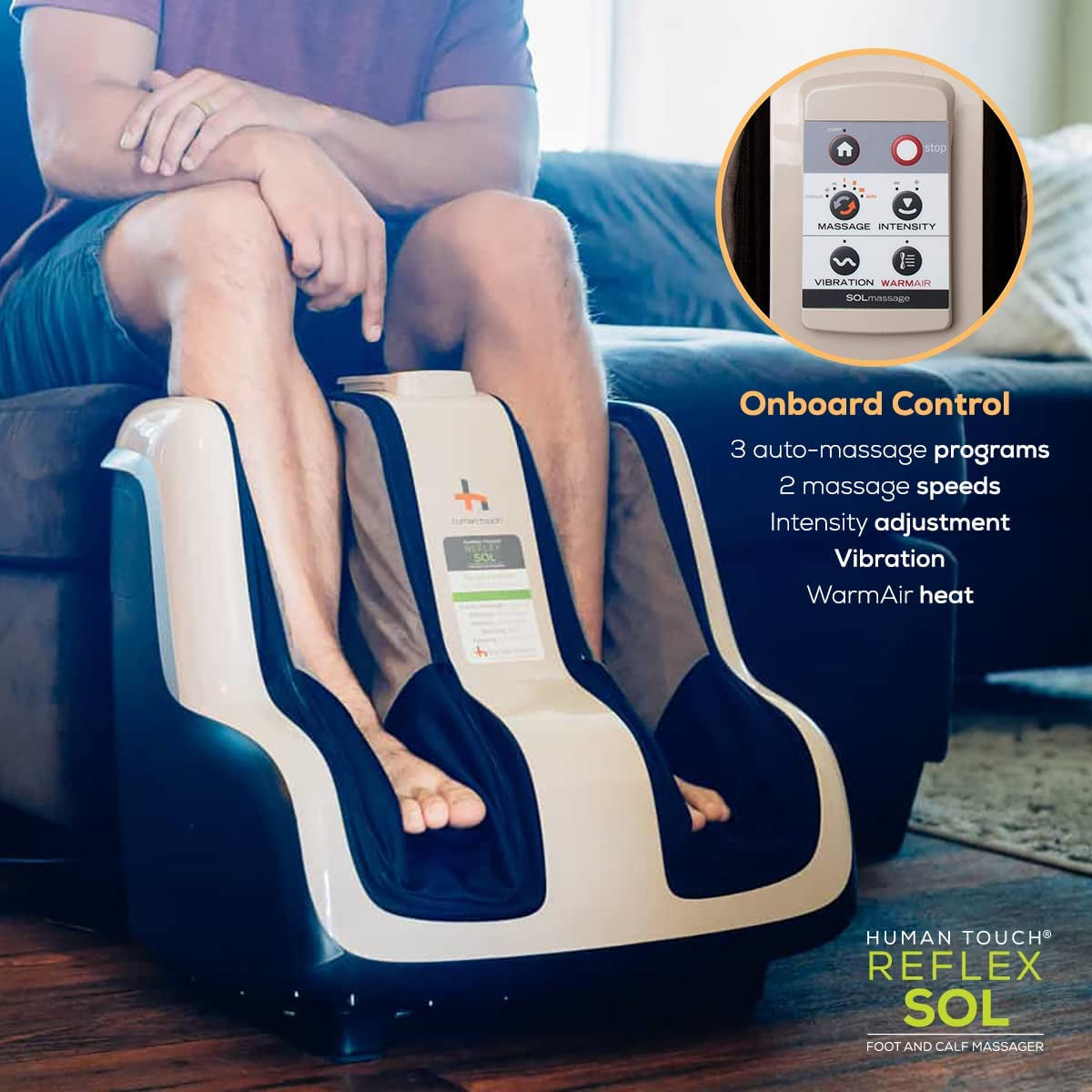 Reflex SOL Foot & Calf Massager W/ Heat - Plantar Fasciitis Relief + Circulation + Shiatsu Deep Kneading + Vibrating for Stress + Compression - Adjustable for Women and Men up to Size 12