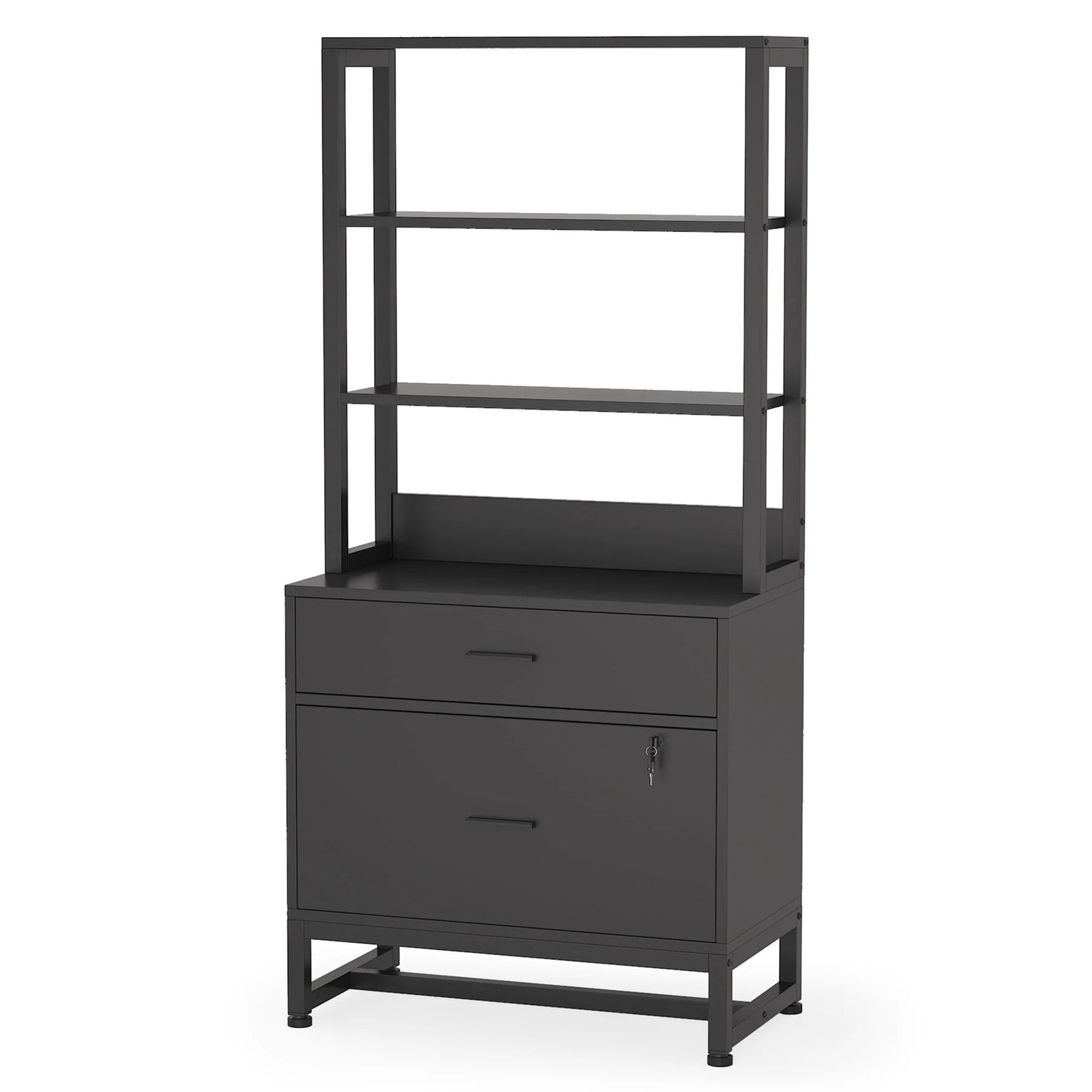 Co & Design 2 Drawer File Cabinet with Lock & Bookshelf, Letter Size Large Printer Stand
