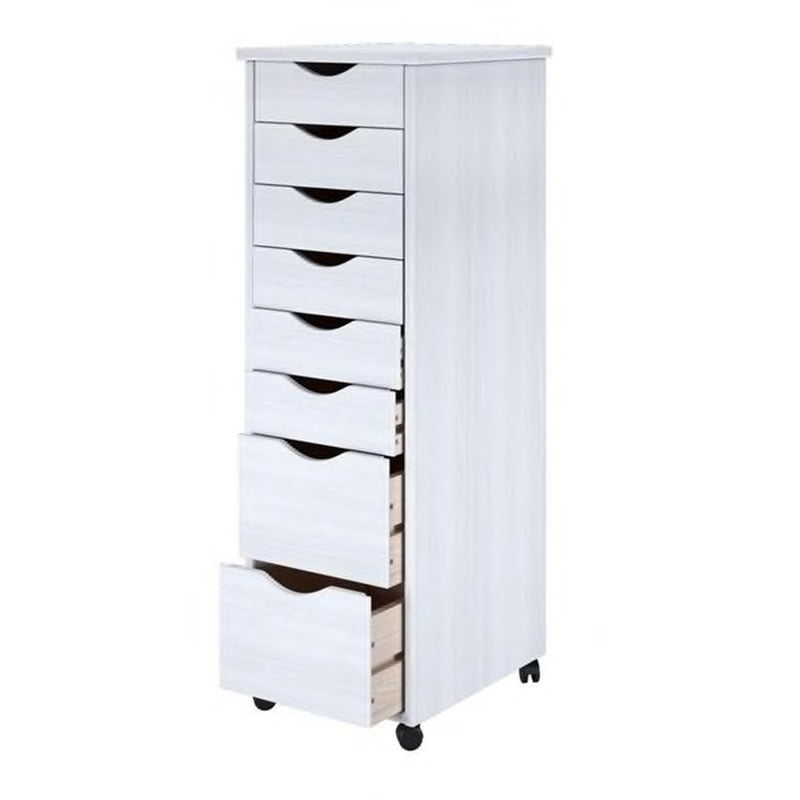 White Solid Wood 8-Drawer Roll Cart - Medium