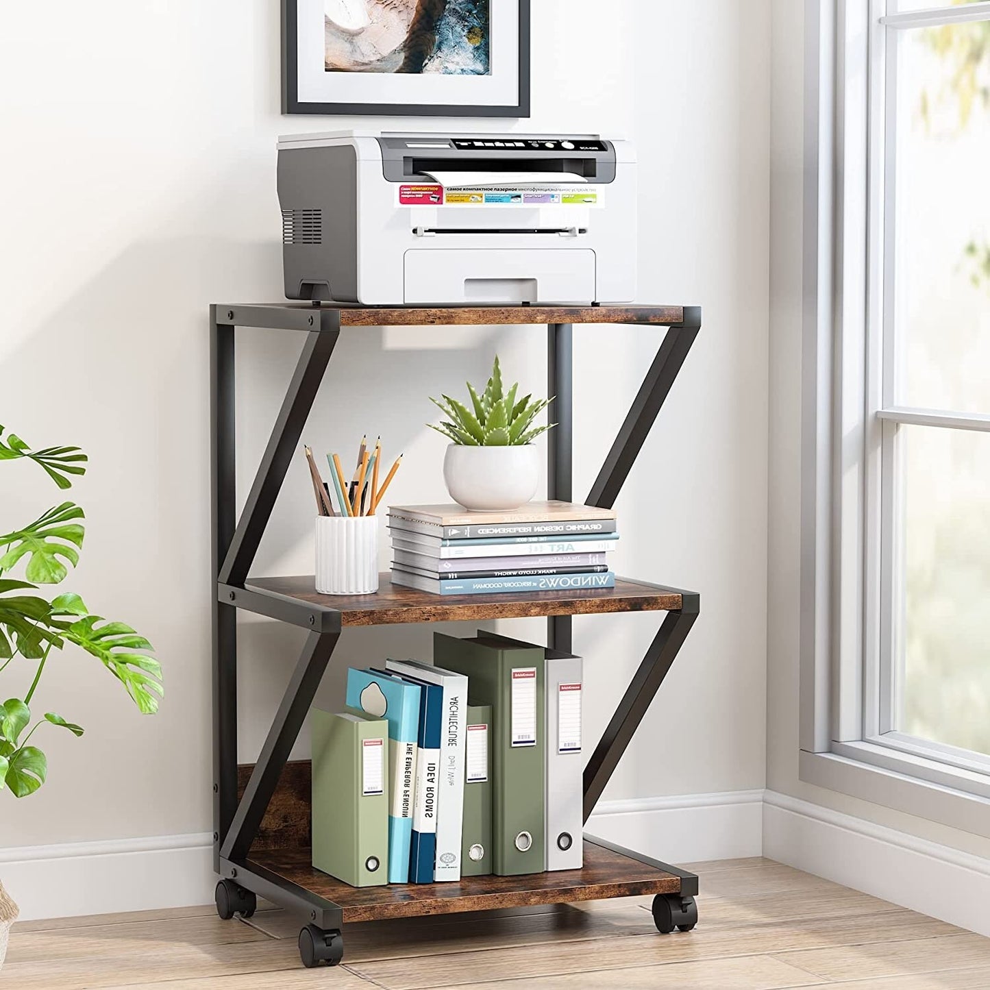 3-Tier Printer Stand, Industrial Printer Cart with Storage