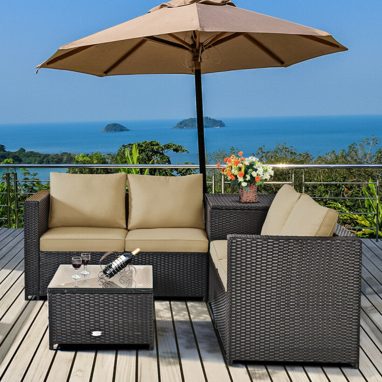 Taylor & Co 4 Pieces Outdoor Patio Rattan Furniture Set with Loveseat and Storage Box