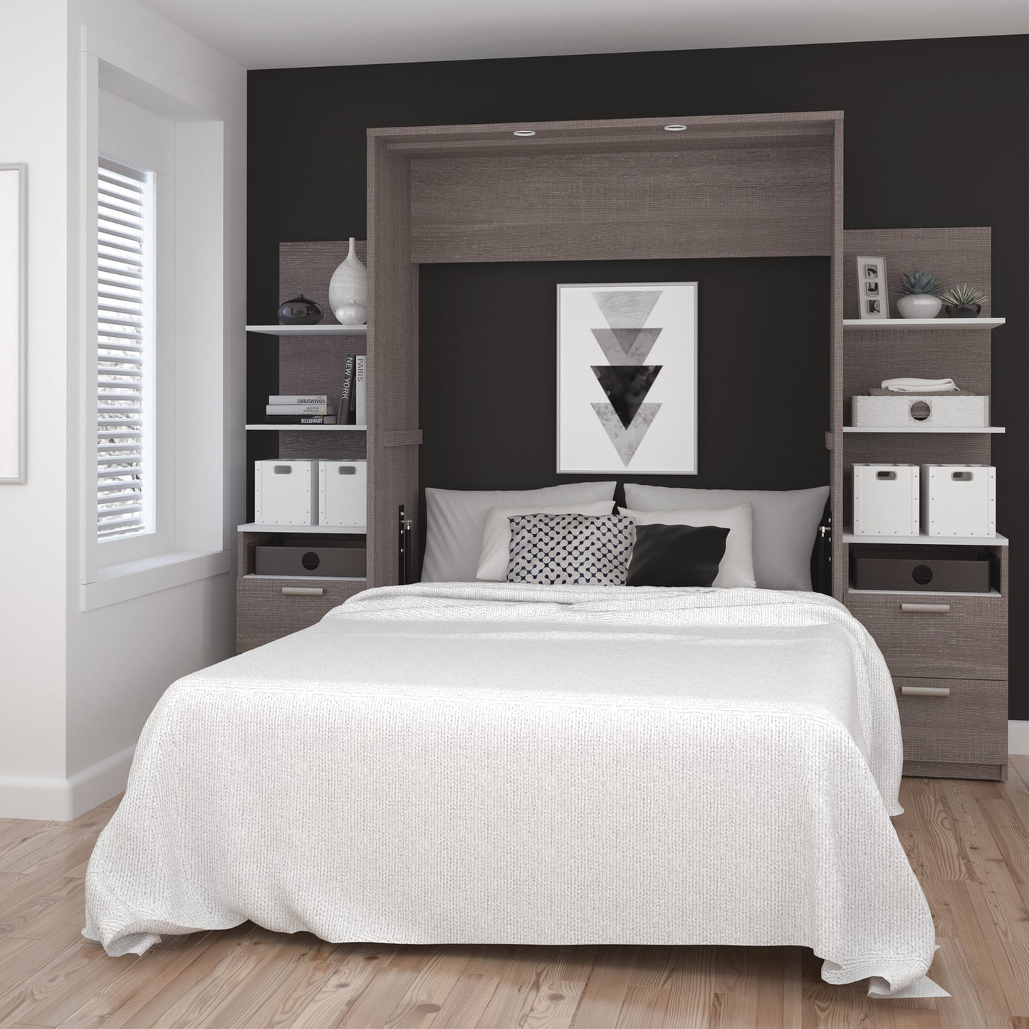 Space Decor Murphy Wall Bed with Two Side Storage Towers