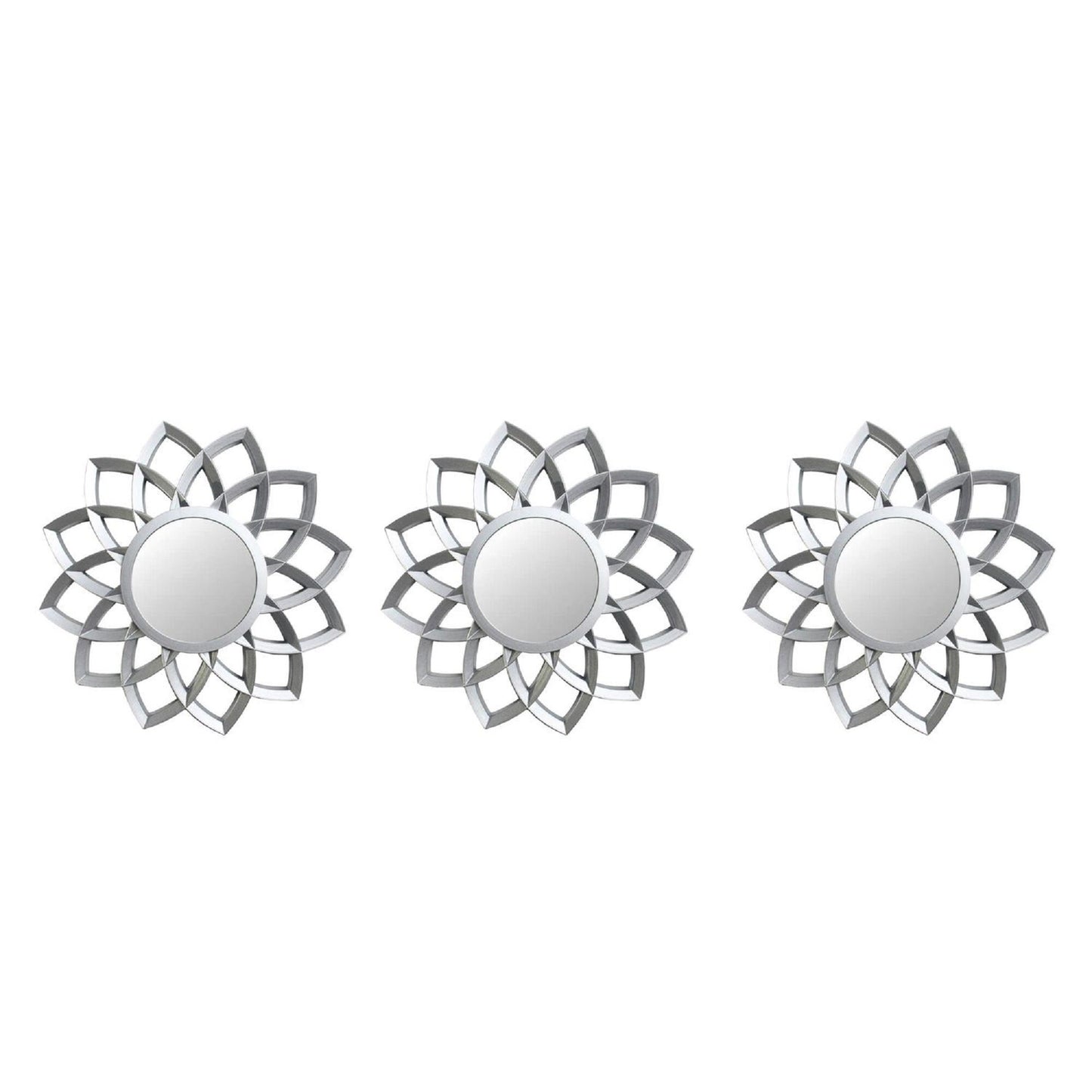 Set of 3 Matte Silver Arched Floral Mirrors Wall Decor 10"