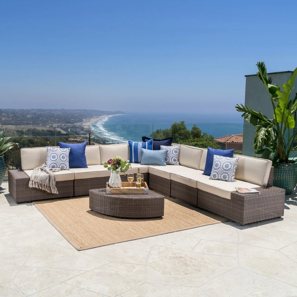 Santa Cruz Outdoor 8-Piece Wicker Sofa Set with Water Resistant Cushions by