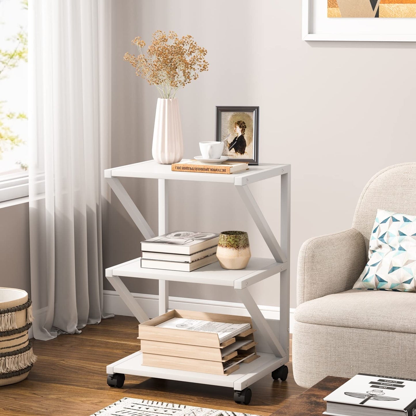 3-Tier Printer Stand, Industrial Printer Cart with Storage