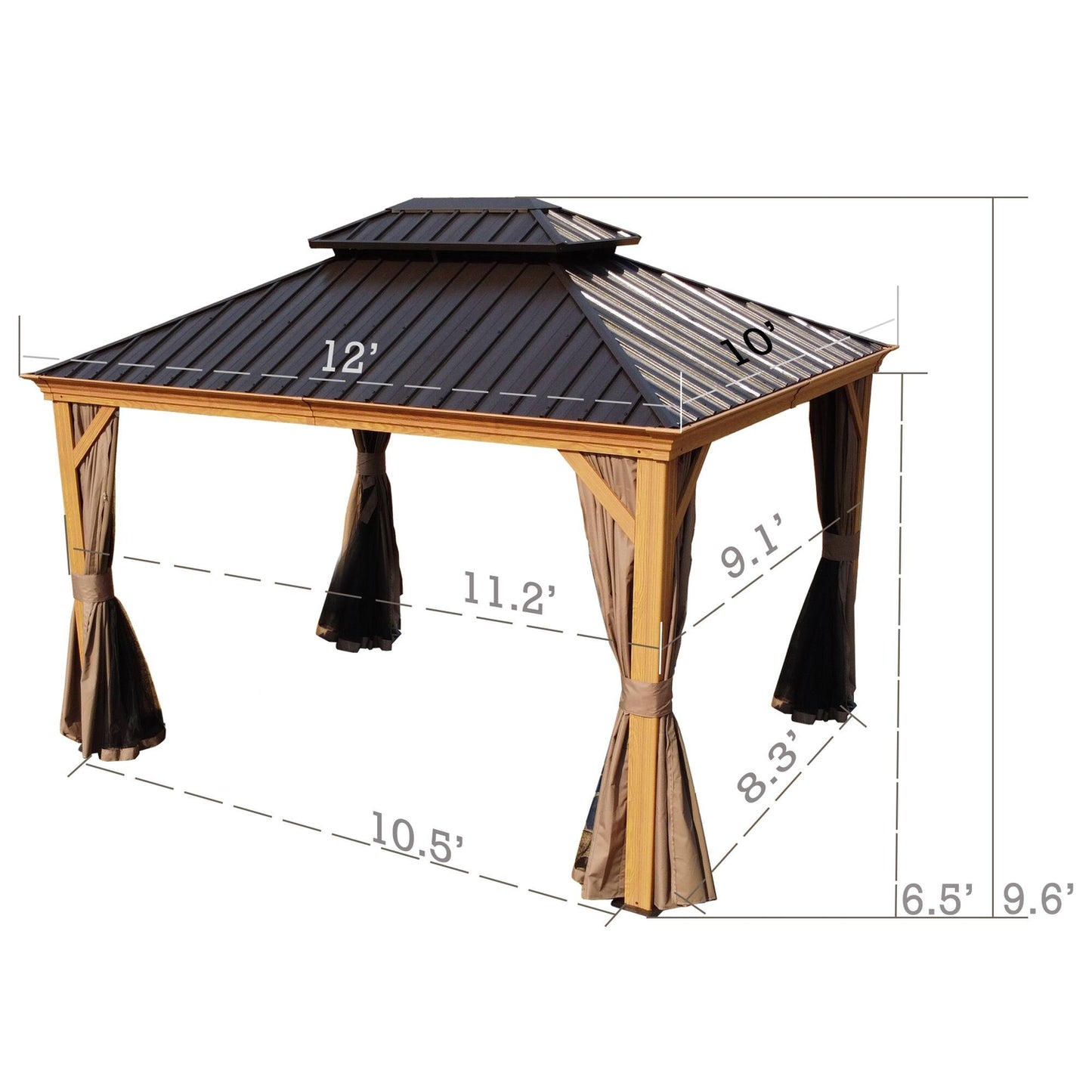Kozyard Apollo Wood Looking 10Ft X 12Ft Aluminum Hardtop Gazebo with Galvanized Steel Roof and Mosquito Net