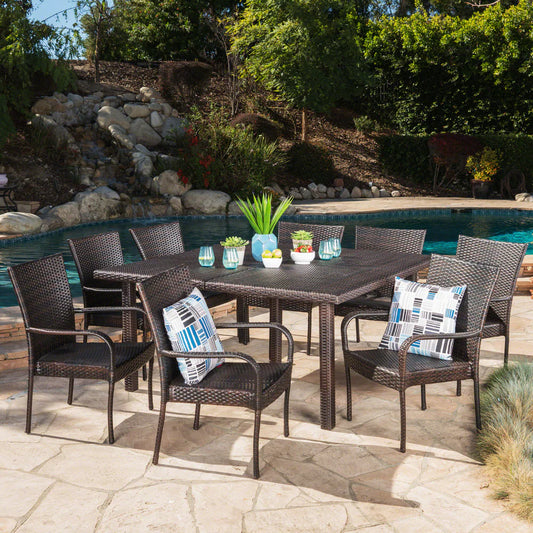 Fiona Outdoor 9-Piece Wicker Dining Set by