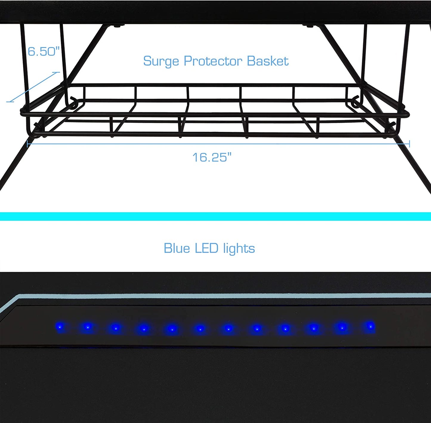 Gaming Desk Viper 3000-45+ Inches Wide, LED Illumination, Three USB 3.0 Ports, Tablet/Phone Slot, Cup Holder, Dual Headphone Hooks, Storage Tray, Satin Finish Surface, PN33906164