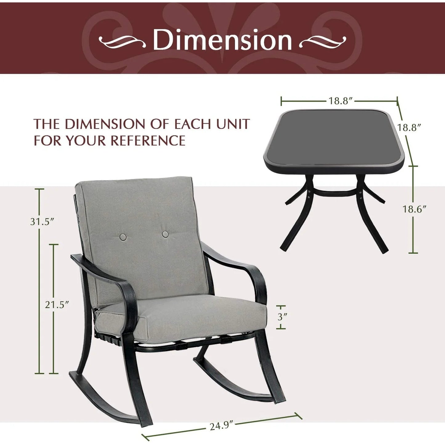 Metal Outdoor 3-Piece Rocking Bistro Set
