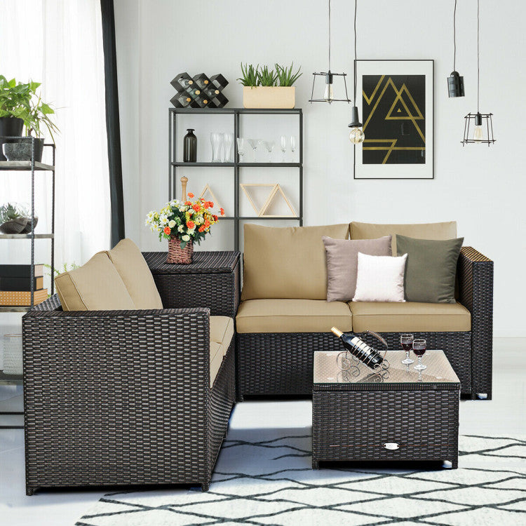 Taylor & Co 4 Pieces Outdoor Patio Rattan Furniture Set with Loveseat and Storage Box