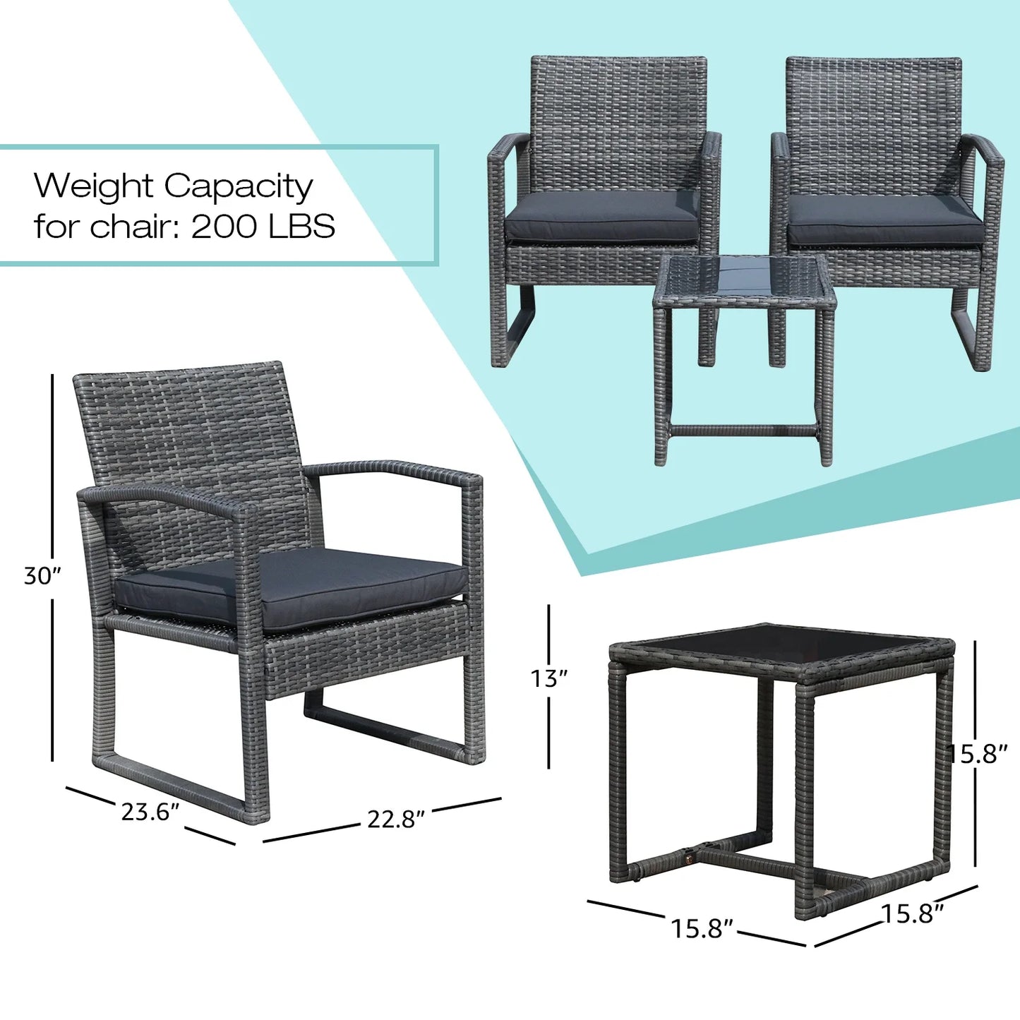 3-Pc. Outdoor Cushioned Wicker Chat Set