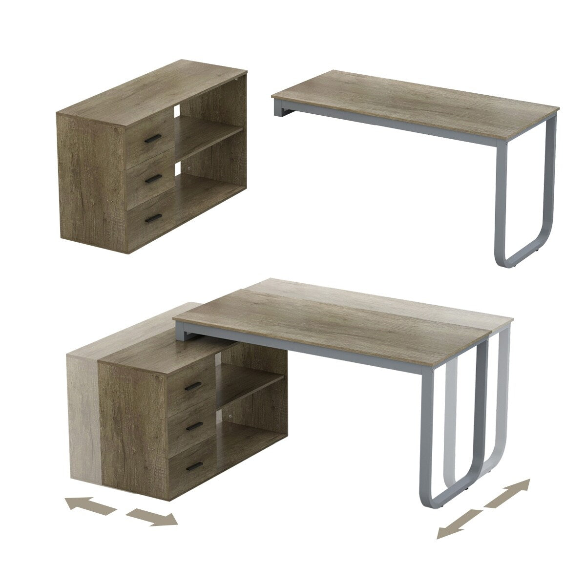 L-Shaped Executive Desk with 3 Drawers for Home and Office