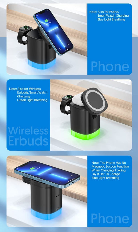 Magnetic Wireless Charging Station for Apple Series 3 in 1 Fast Mag-Safe Wireless Charger Stand for iPhone