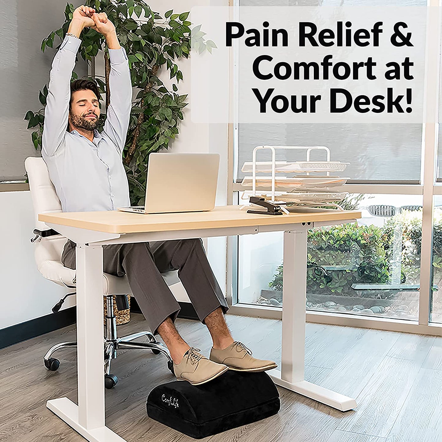 Foot Rest for under Desk at Work – Adjustable Memory Foam Foot Rest for Office Chair & Gaming Chair – Ergonomic Design for Back & Hip Pain Relief (Black)