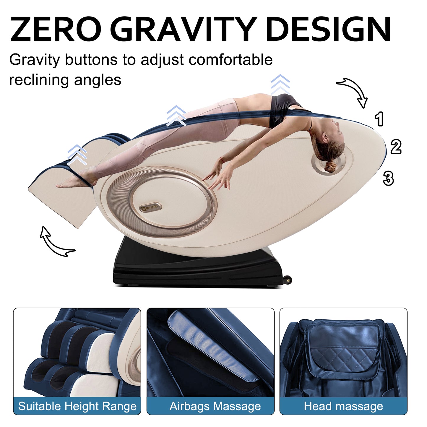 Massage Chair Zero Gravity Full Body with Heating and Bluetooth Blue