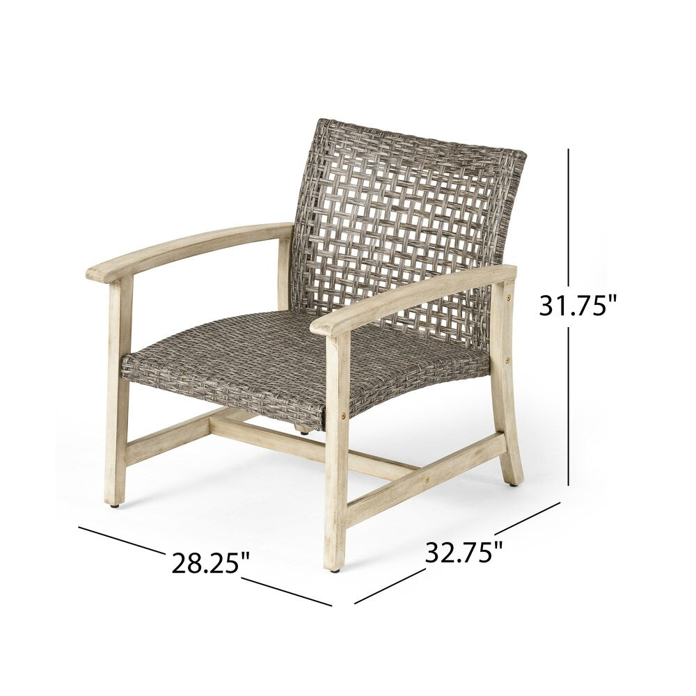 Augusta Outdoor 5 Piece Wood and Wicker Club Chairs and Fire Pit Set by