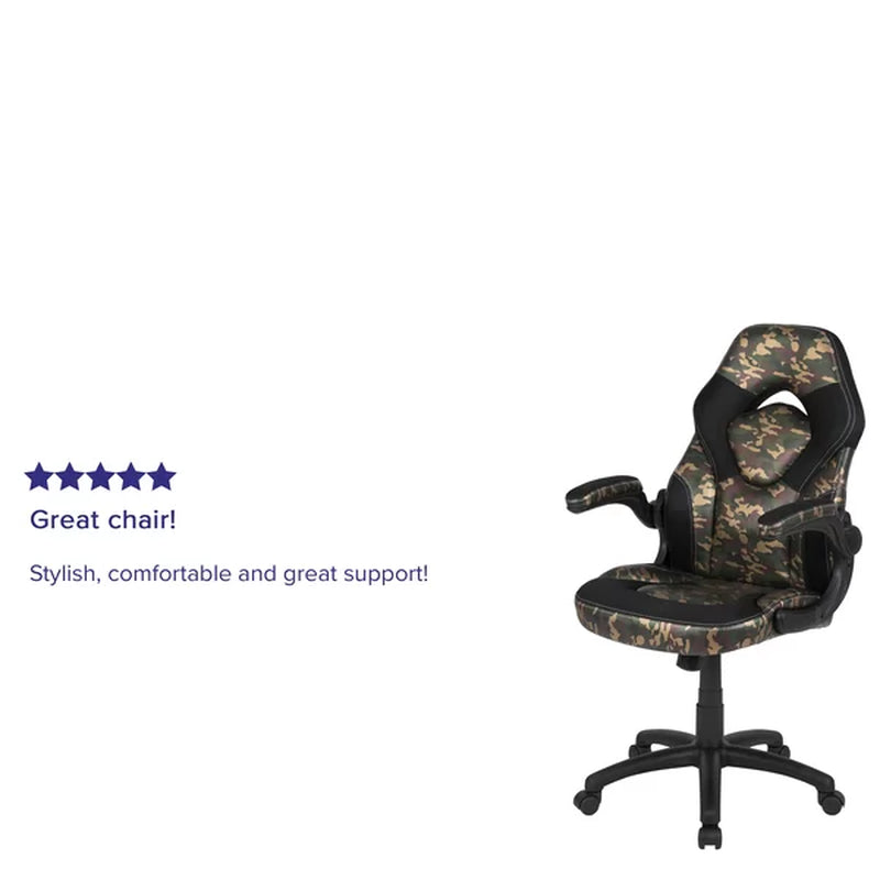 High Back Racing Style Ergonomic Gaming Chair with Flip-Up Arms, Black Leathersoft