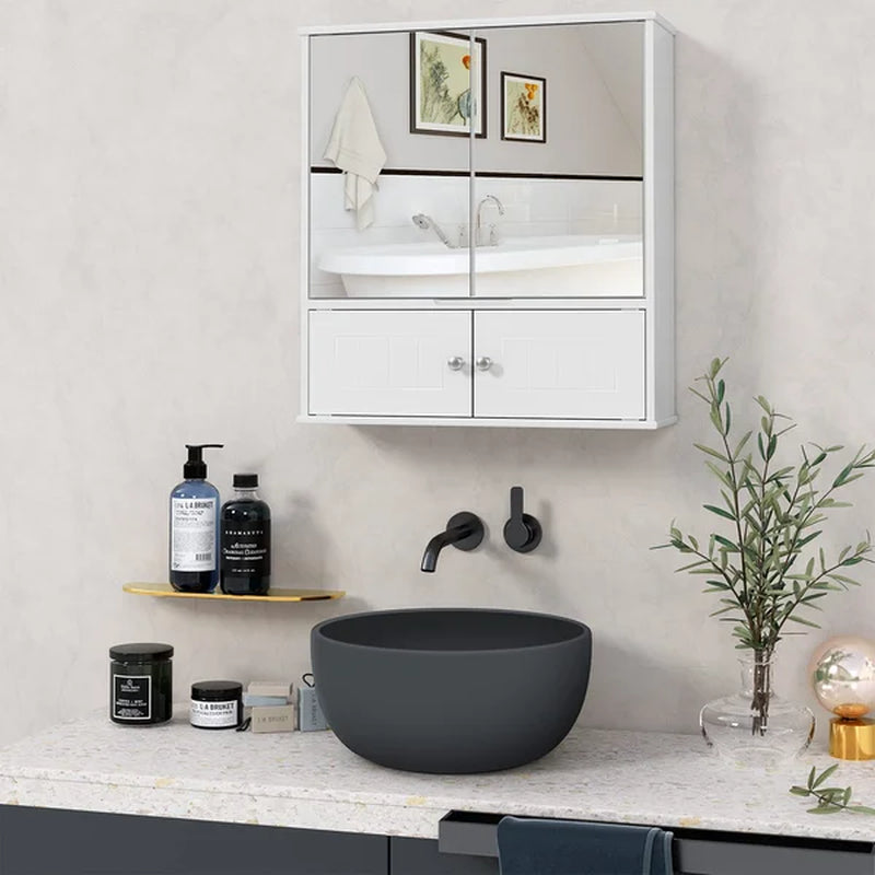 Barzan Surface Mount Framed 2 Door Medicine Cabinet with 3 Adjustable Shelves