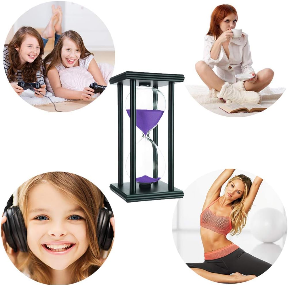 60 Minutes Hourglass Sandglass Timer Sand Timer Clock 60 Min with Wooden Frame Home Decoration Office Ornament Wooden Frame Kitchen Timer