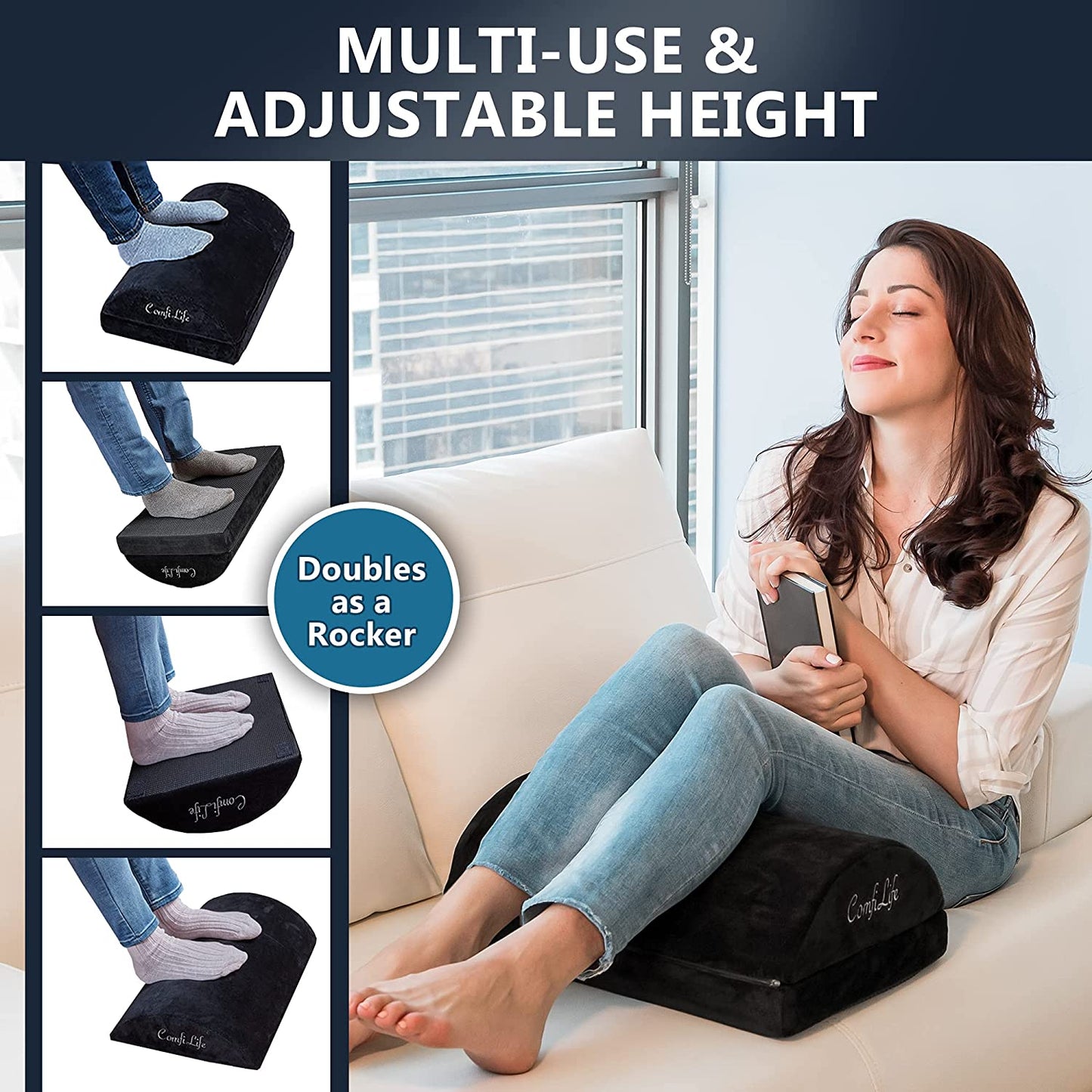 Foot Rest for under Desk at Work – Adjustable Memory Foam Foot Rest for Office Chair & Gaming Chair – Ergonomic Design for Back & Hip Pain Relief (Black)